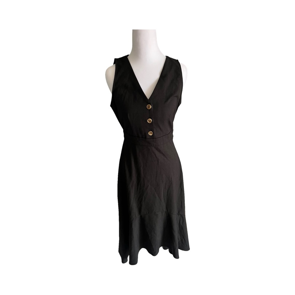 Everly Womens‎ Black V-Neck Button Front Ruffle Hem Sleeveless Midi Dress Small